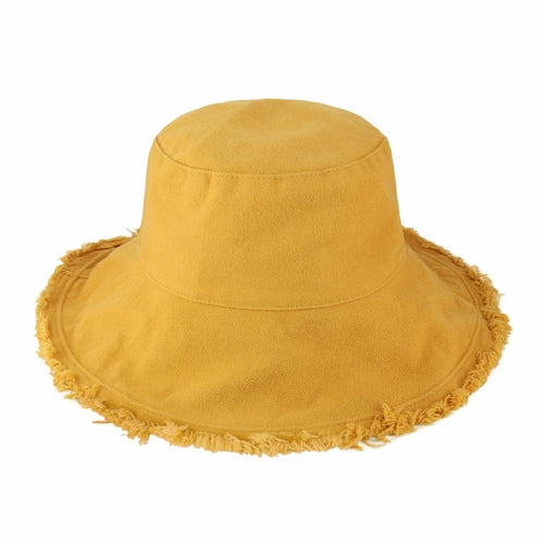 Wide Brim Frayed Bucket Hat